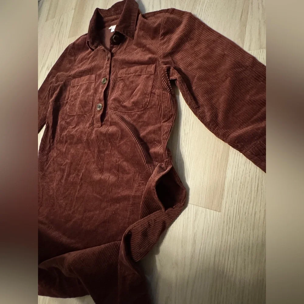 J. JILL Corduroy tunic shirt Dress Brown Long Sleeve Shift Retro pockets S - Picture 6 of 9